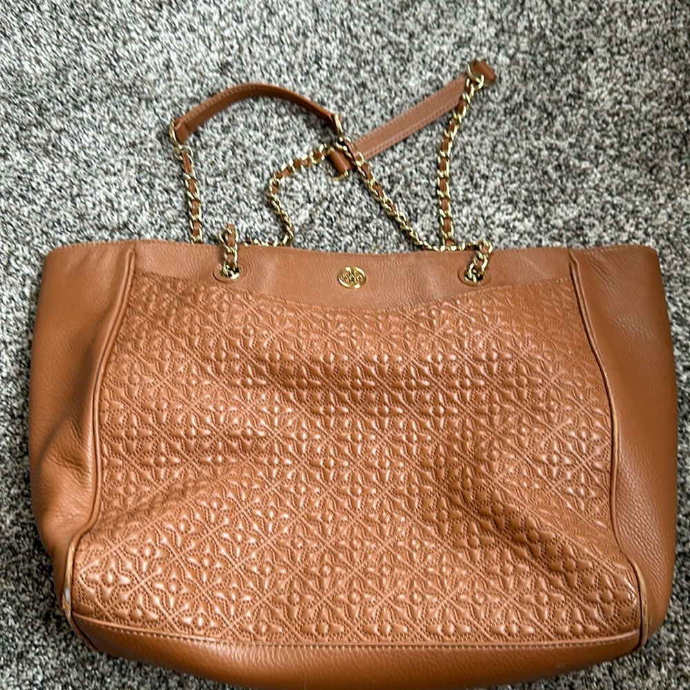 Tory Burch tan and gold purse
